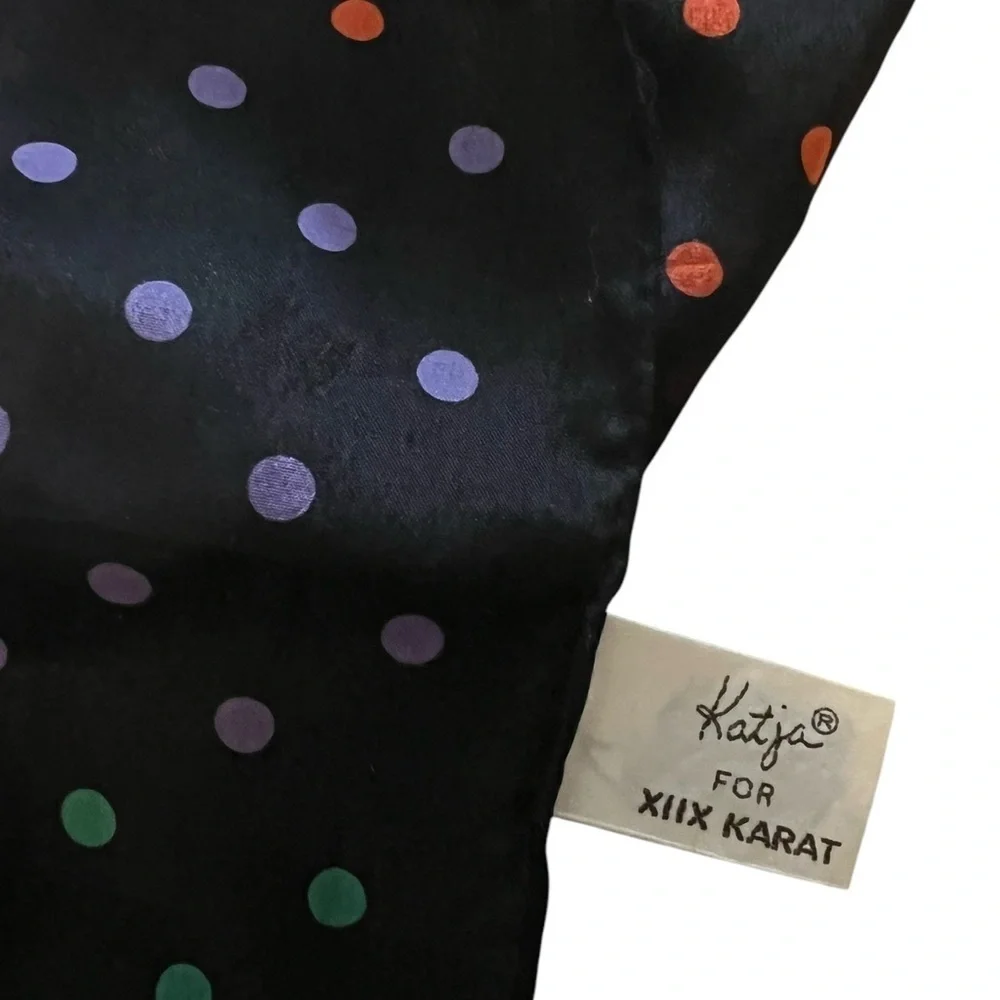 KATJA for XIIX KARAT Black/Multi Polkadot Silk Blend Japan Made Vintage Scarf